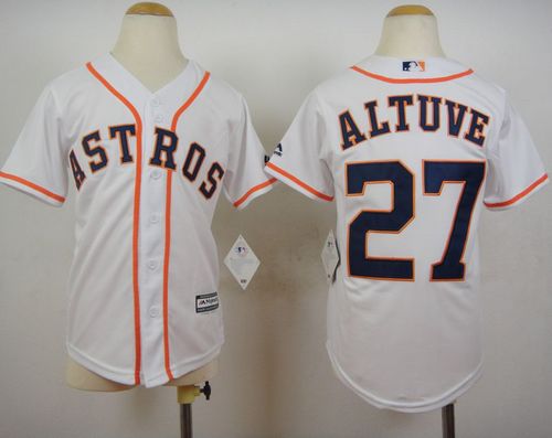 Astros #27 Jose Altuve White Cool Base Stitched Youth MLB Jersey - Click Image to Close